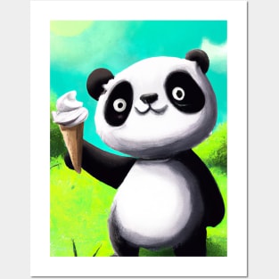 Panda with Ice Cream Posters and Art